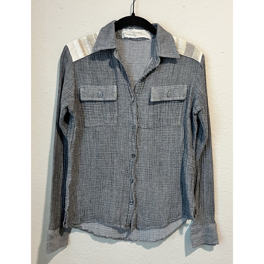 Jen's Pirate Booty Women's Top Button Up Size XS Gauzy Gray Boho Beachy Classic